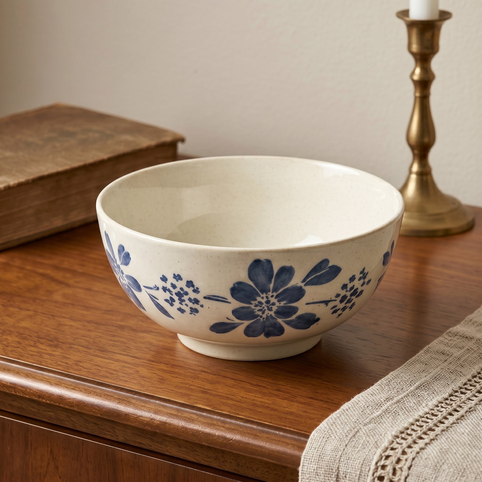Vintage Blue Floral Ceramic Bowl