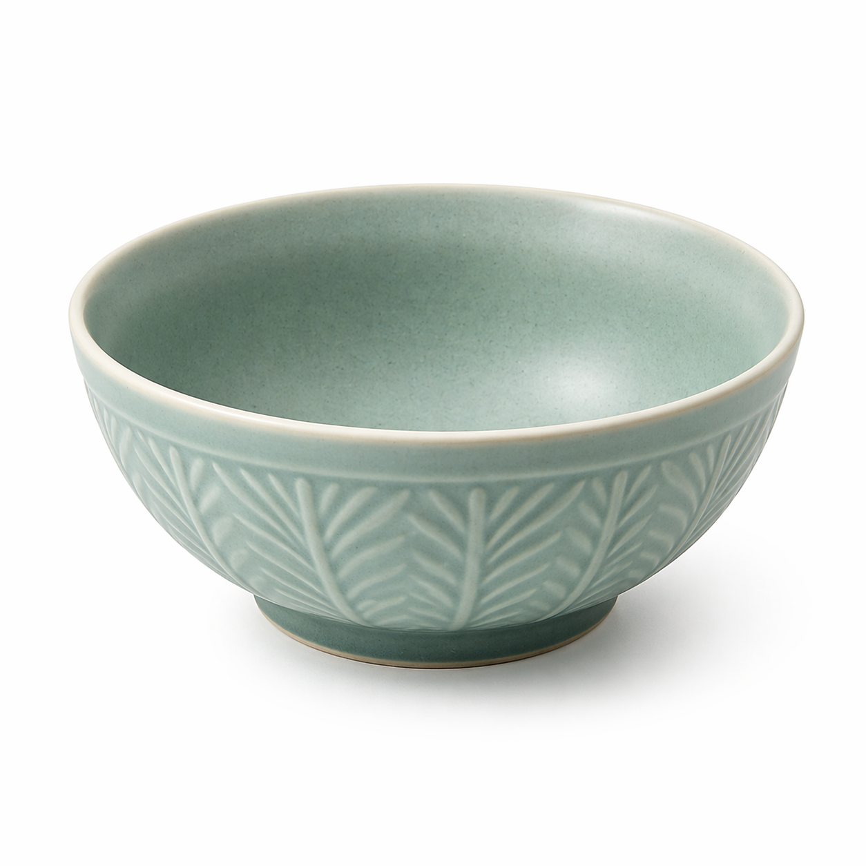 Embossed Botanical Muted Blue Ceramic Bowl