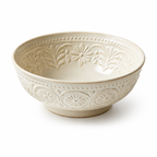 Embossed Floral Cream Ceramic Bowl
