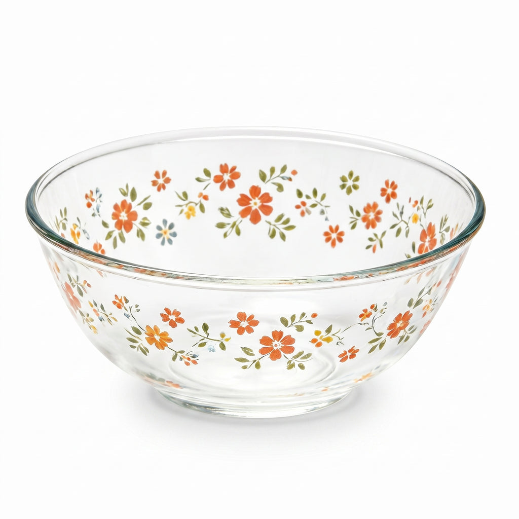 Vintage Floral Clear Glass Serving Bowl