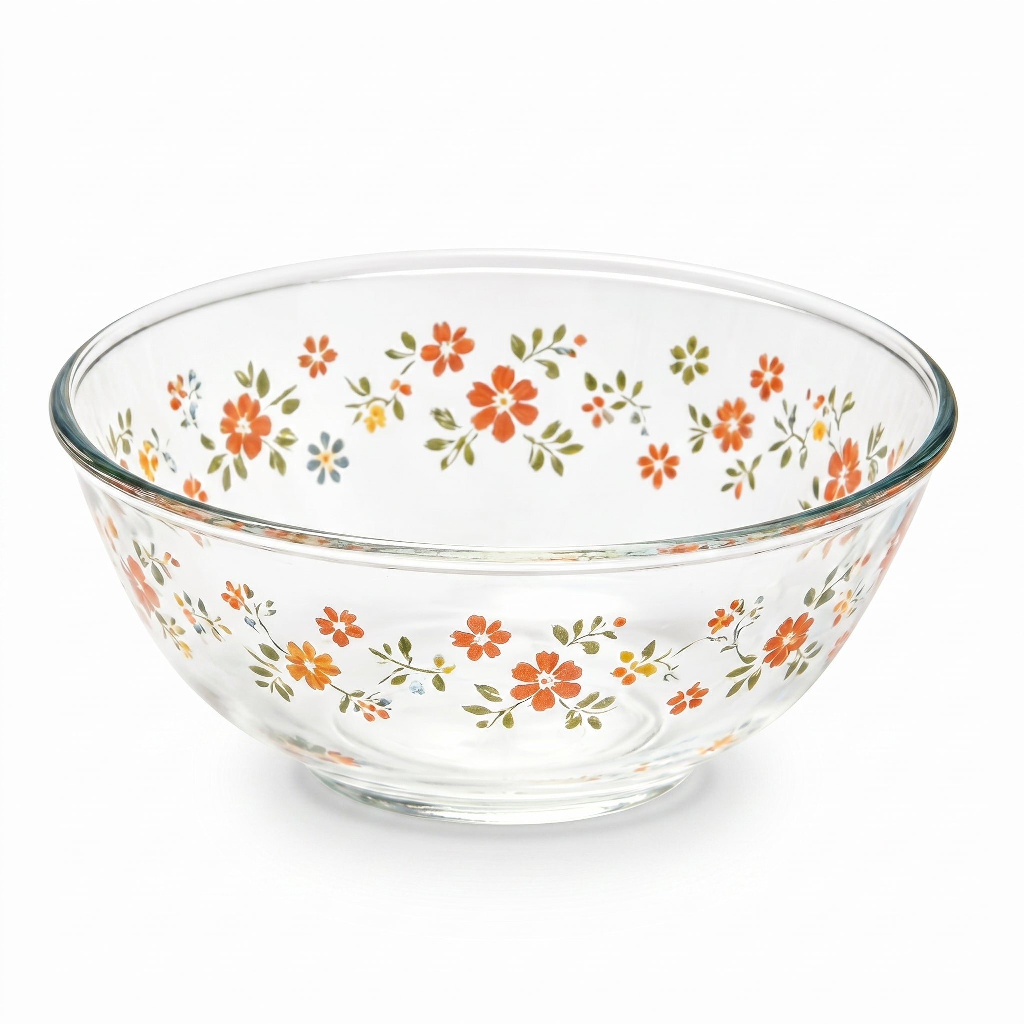 Vintage Floral Clear Glass Serving Bowl