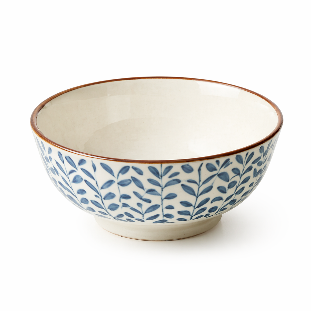 Rustic Blue Botanical Ceramic Bowl