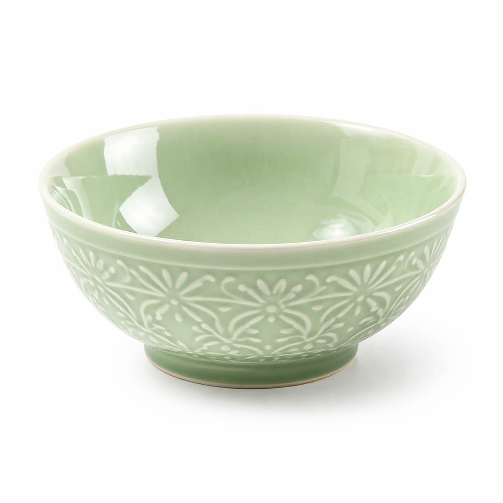 Embossed Sage Green Ceramic Bowl