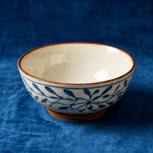 Artisan Blue Vine Ceramic Footed Bowl