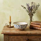 Artisan Blue Vine Ceramic Footed Bowl