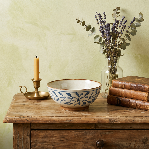 Artisan Blue Vine Ceramic Footed Bowl