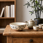 Zen Bamboo Ceramic Footed Bowl