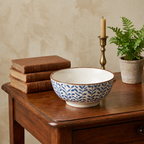 Rustic Blue Botanical Ceramic Bowl