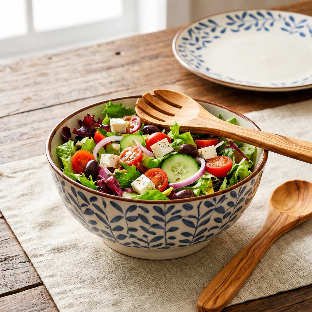 Rustic Blue Botanical Ceramic Bowl