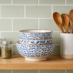 Rustic Blue Botanical Ceramic Bowl