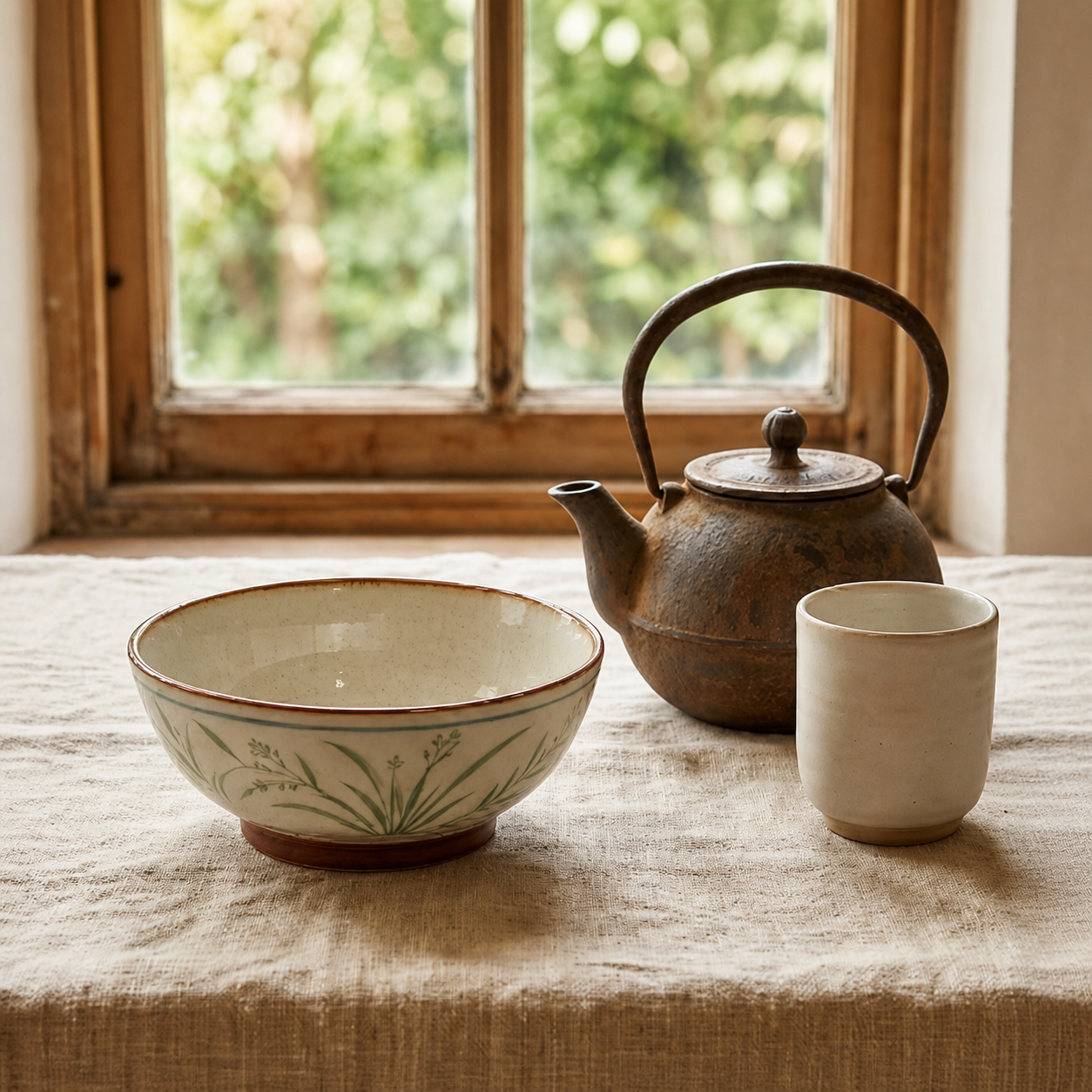 Meadow Grass Ceramic Footed Bowl