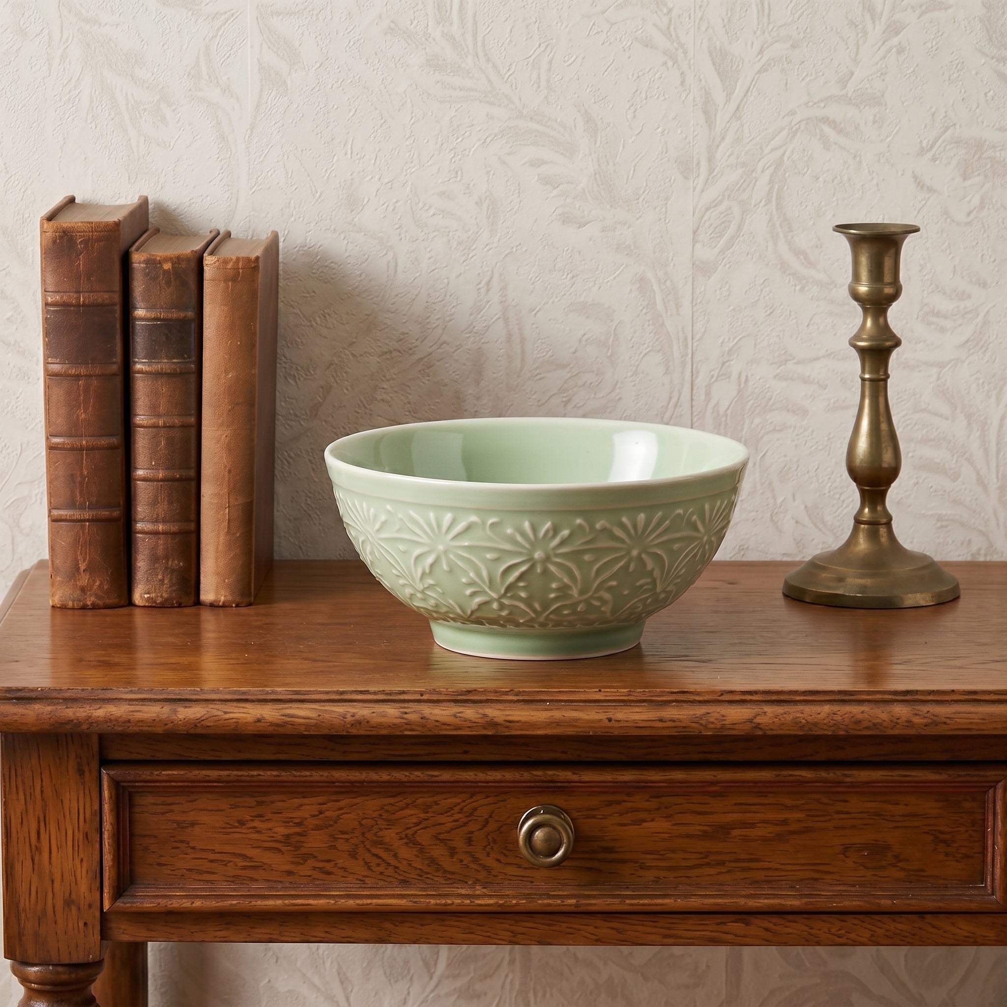 Embossed Sage Green Ceramic Bowl