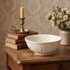 Embossed Botanical Cream Ceramic Bowl