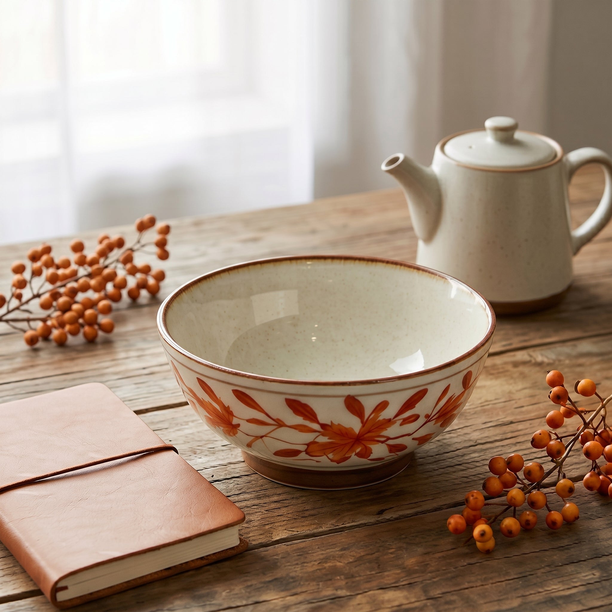 Autumn Foliage Ceramic Footed Bowl