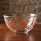 Vintage Floral Clear Glass Serving Bowl