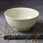 Embossed Floral Mint Green Ceramic Bowl